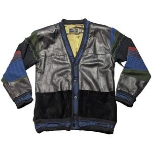 VTG SAXONY COLLECTION Leather Sweater Cardigan Jacket Coogi Style‎ - Men 1XT EUC